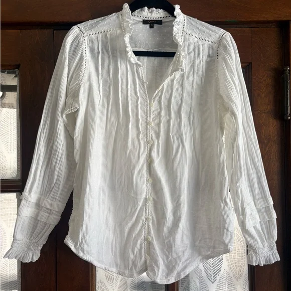 Quince White Organic Textured Cotton Peasant Blouse - Picture 7 of 13